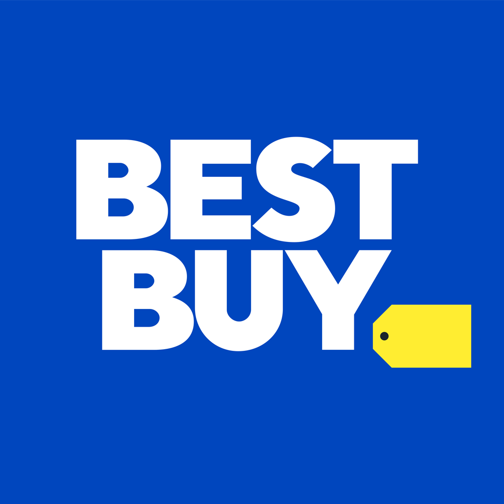 Logo de Best Buy sobre el fondo azul característico de la marca.