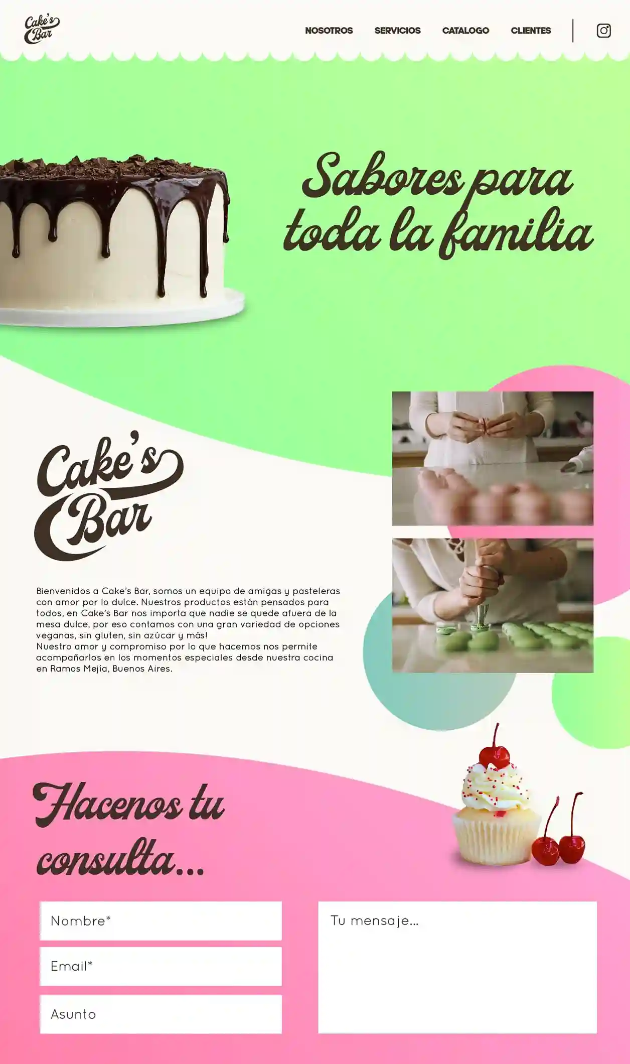 Diseño del sitio web de Cake's Bar.