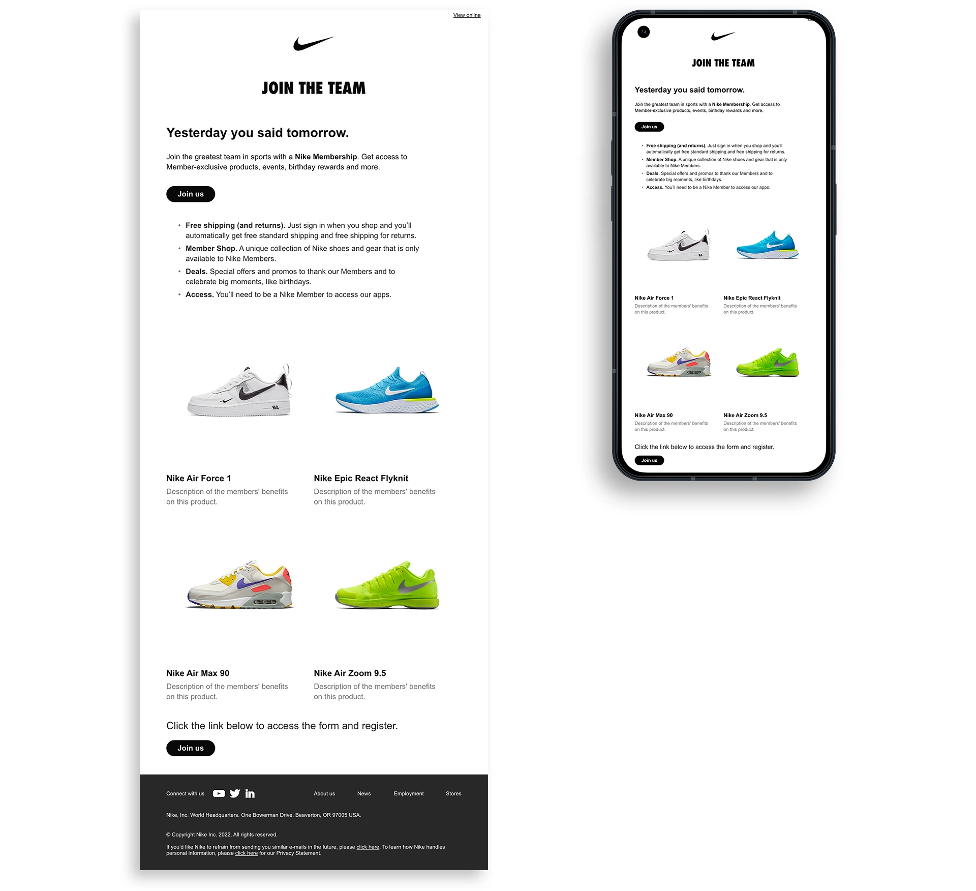 Image of the full email inviting the user to join Nike.