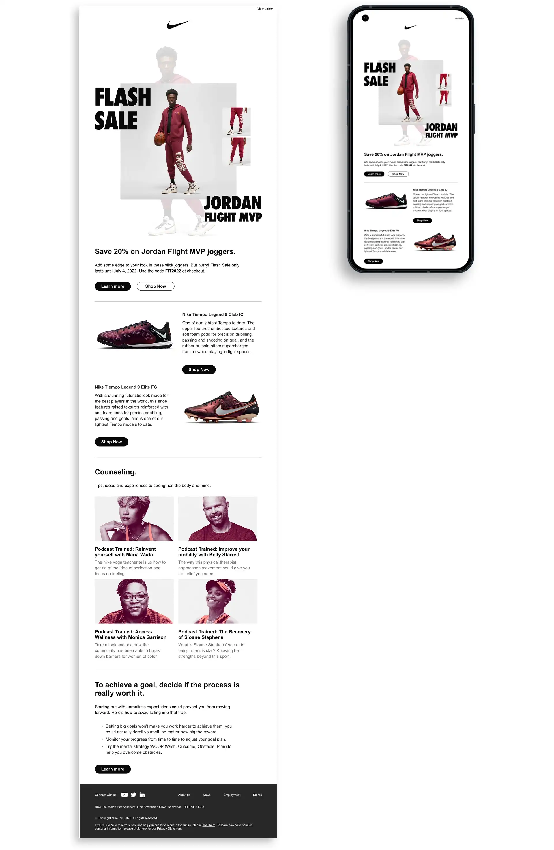 Image of the full Nike newsletter email.