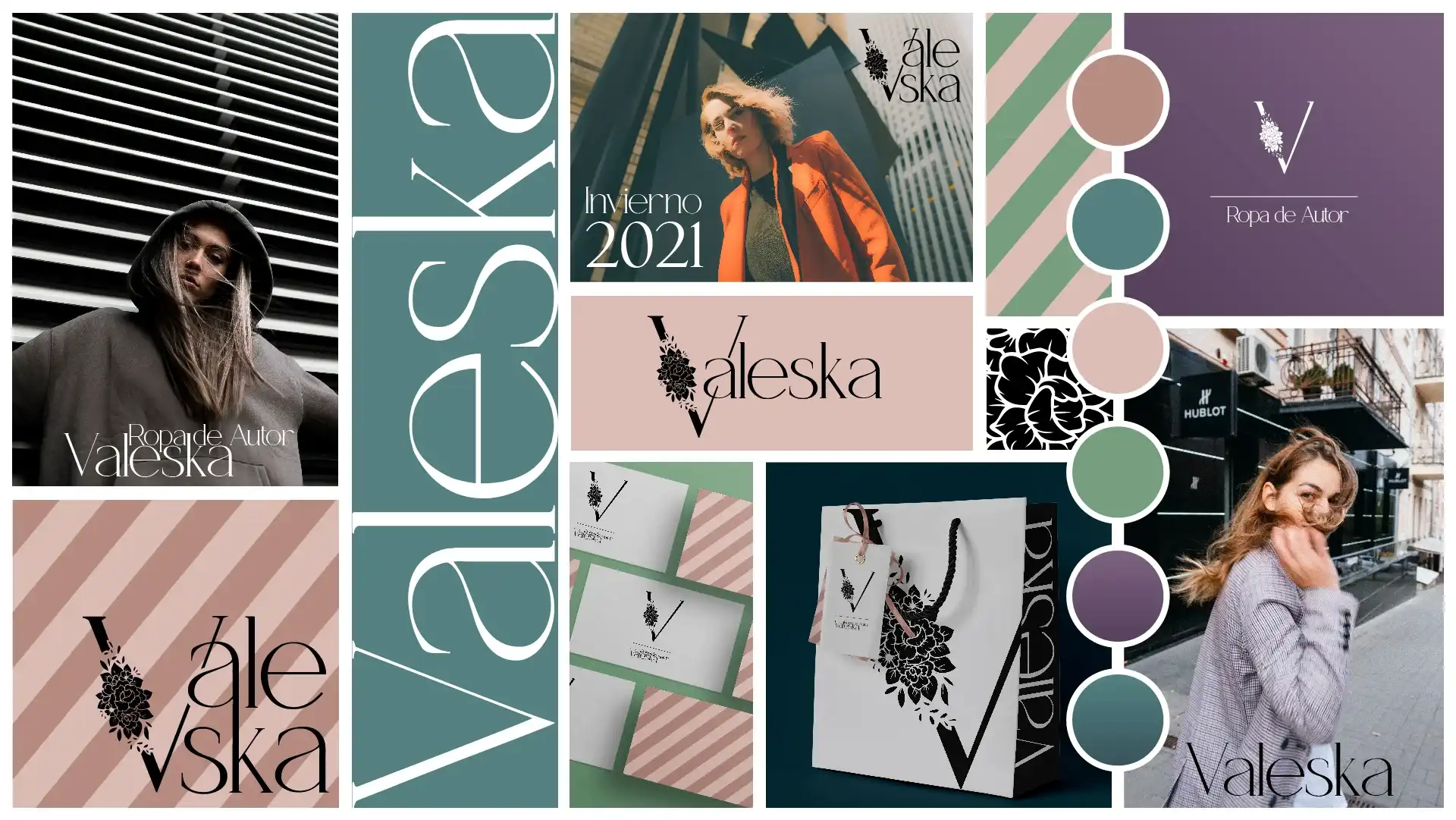 Moodboard de la marca que muestra colores, formas, logos y packaging.